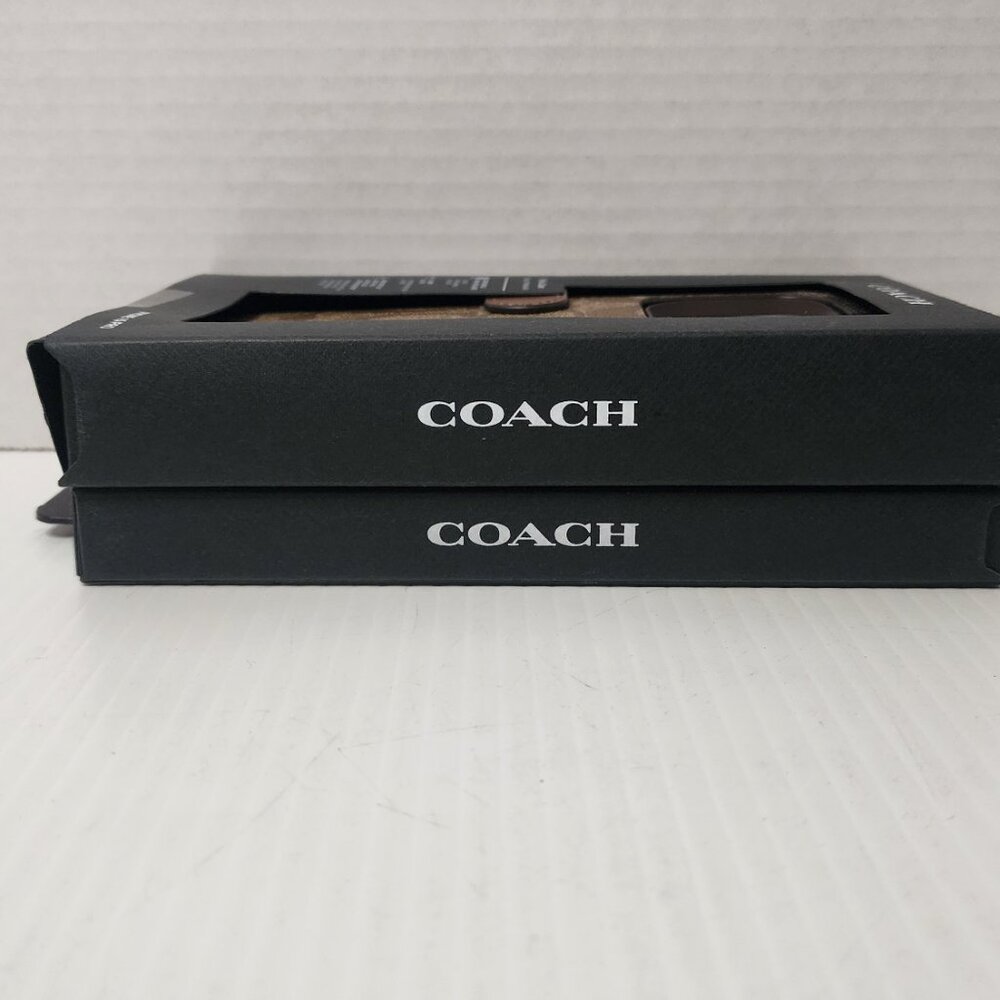Two Coach iPhone 15 PRO Cases: Signature Folio + Slim Case Bundle Tan New ! - Picture 15 of 16